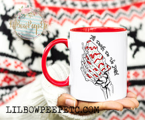 Till Death Do Us Part Red Handle Christmas Cake Ceramic Mug 11 Oz