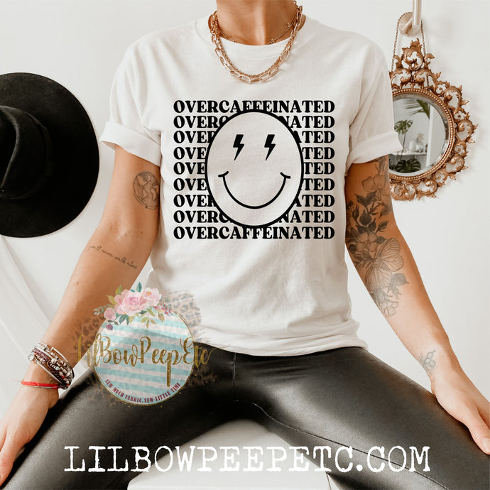 Overcaffeinated Smiley Face Unisex Adult Tee