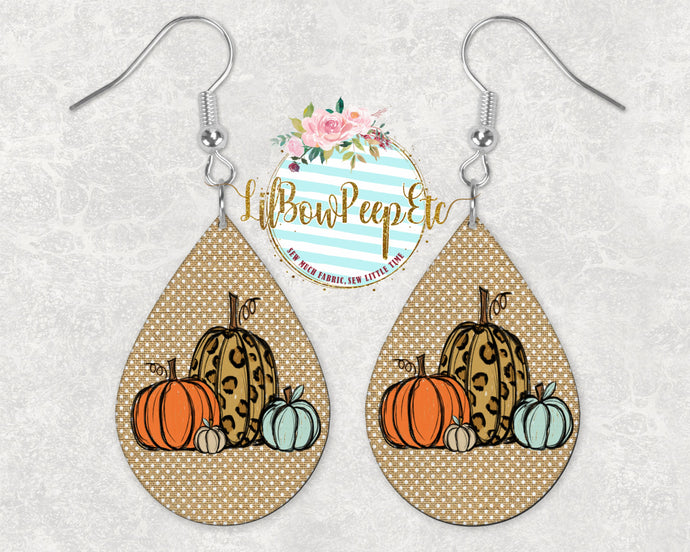 Hardboard Earrings Burlap Pumpkins