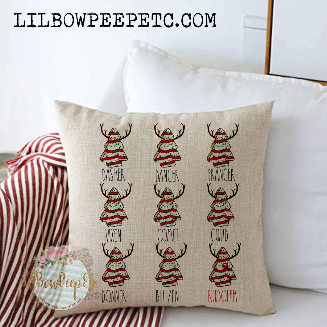 Snack Cake Reindeer 18 x 18 Linen Pillow Cover