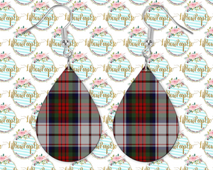 Hardboard Earrings White Red Blue Green Plaid