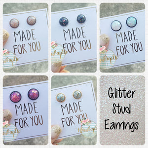 Glitter Stud Earrings 8 mm, 10 mm, and 12 mm