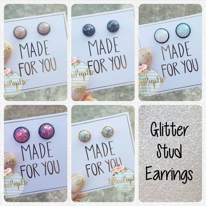 Glitter Stud Earrings 8 mm, 10 mm, and 12 mm