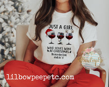 Load image into Gallery viewer, Just A Girl Who Loves Wine At Christmas Unisex Tee Or Raglan