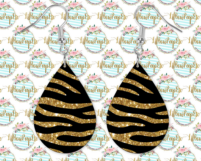 Hardboard Earrings Zebra Glitter And Gold